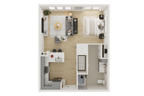 Floor plan for 1 bed, 1 bath, 656 sqft